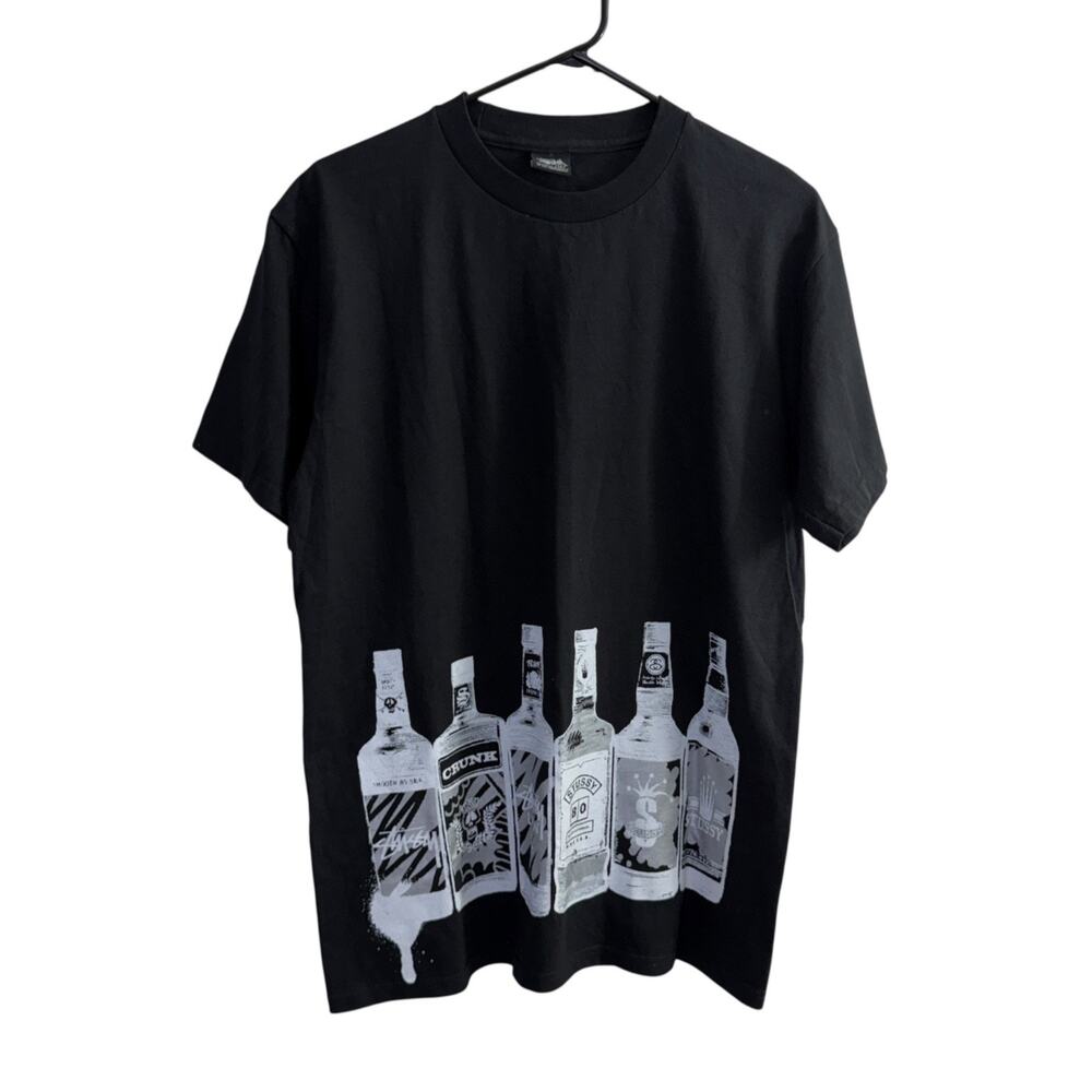Vintage Stussy Liquor Bottle Graphic T-Shirt Mens Size Medium Black White DS